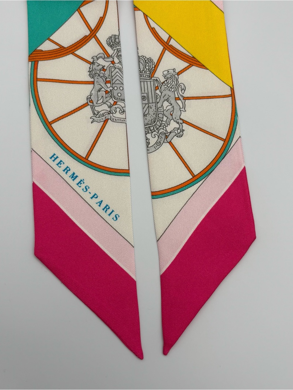 Hermes Springs Springs Twilly Silk Scarf Rose Vert Pink Green Multicolor Ribbon - Picture 3 of 6